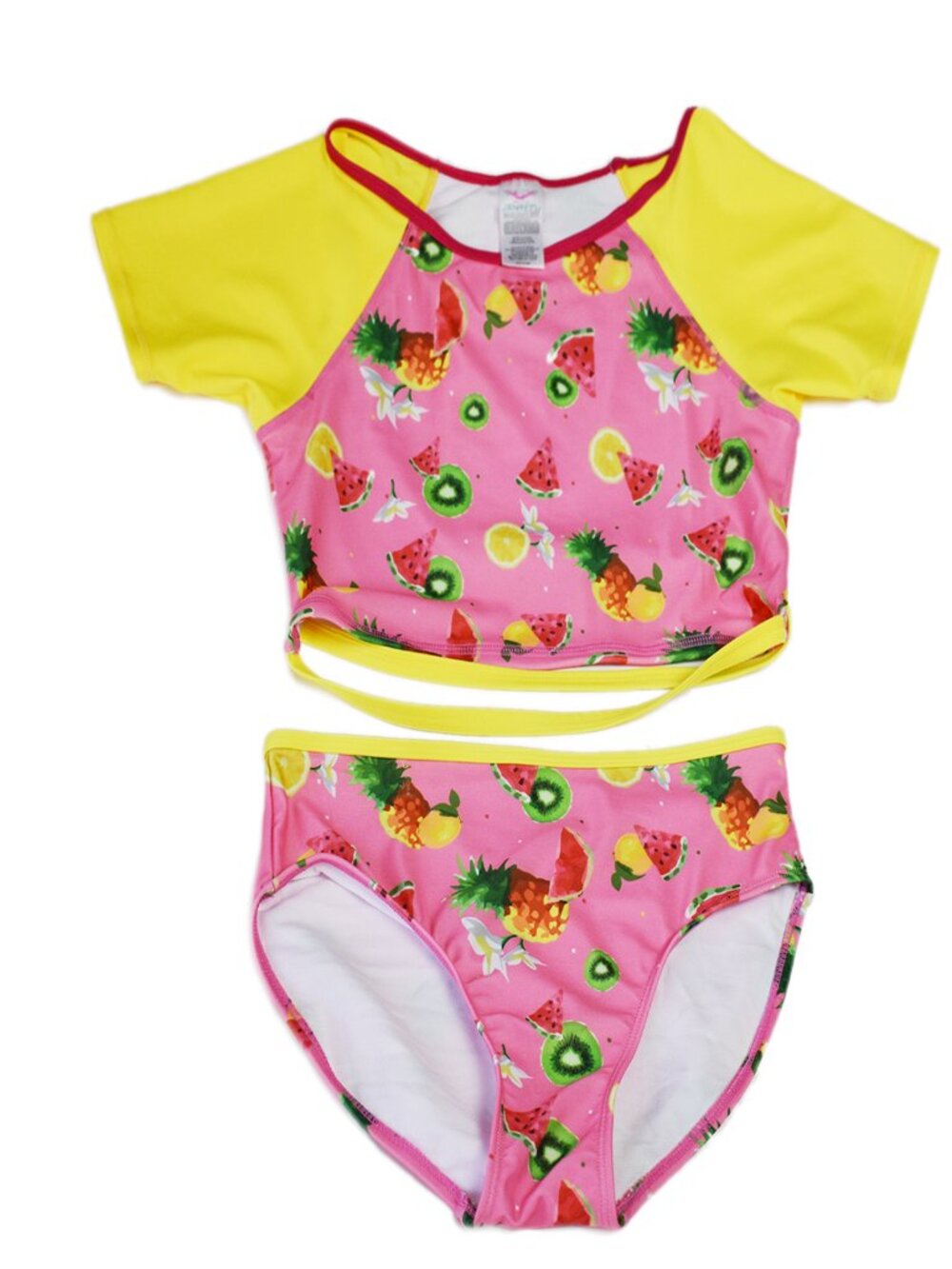 Jantzen Girls Swimsuit Pink Lime Bikini 2-Pc Swim Set UPF 50+ Short Sleeve NEW - Picture 5 of 7